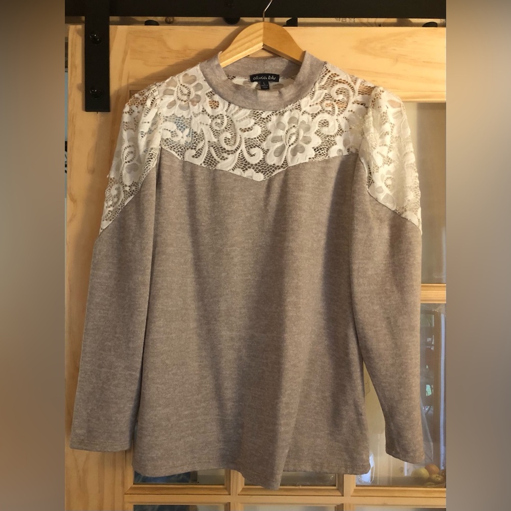 Tan and White Lace Sweater